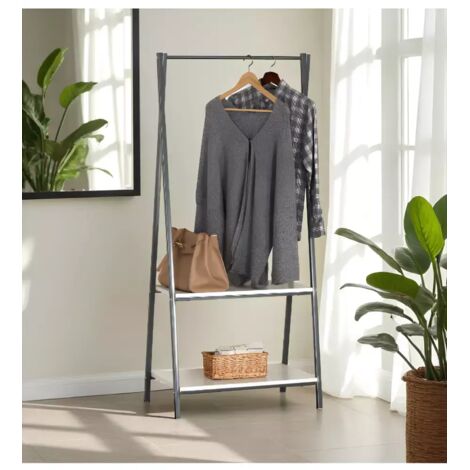 mobile da ingresso con due ripiani in metallo grigio scuro e bianco 64x40x150 cm