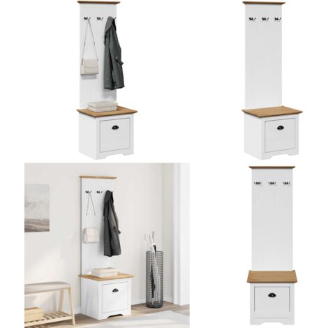 Mobile da Ingresso con Ganci BODO Bianco e Marrone 50x40x157 cm - Mobile da ingresso - Scaffale per corridoio