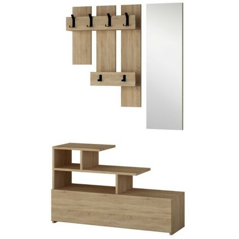 Mobile da ingresso rovere con scarpiera e specchio Vesty 100x30xh.122 cm