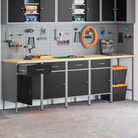 Mobile da lavoro 5 pcs Nero 255 x 55 x 85 cm Legno multistrato vidaXL