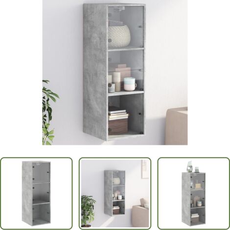 Mobile da parete -  Mobile a Muro con Ante in Vetro Grigio Cemento 35x37x100 cm