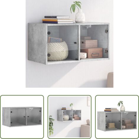 Mobile da parete -  Mobile a Muro con Ante in Vetro Grigio Cemento 68,5x37x35 cm