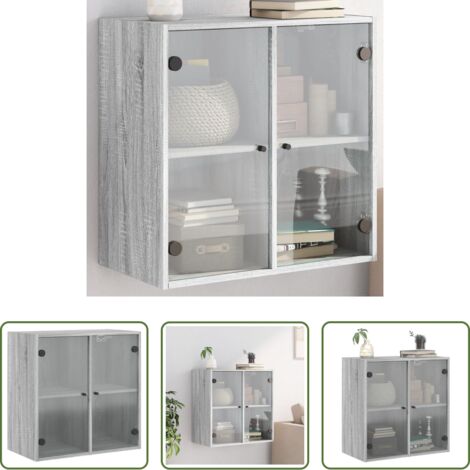 Mobile da parete -  Mobile a Muro con Ante in Vetro Grigio Sonoma 68x37x68,5 cm
