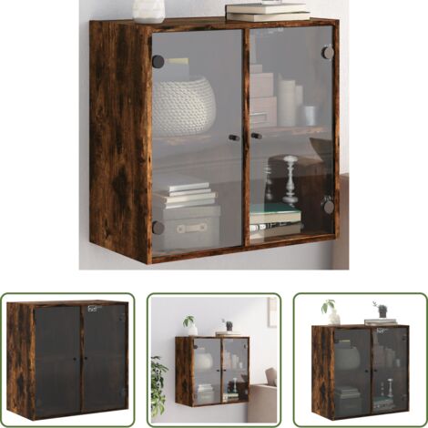 Mobile da parete -  Mobile a Muro con Ante in Vetro Rovere Fumo 68x37x68,5 cm