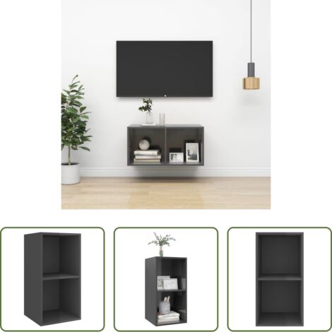 Mobile da parete -  Mobile TV da Parete Grigio Lucido 37x37x72 cm Legno Multistrato