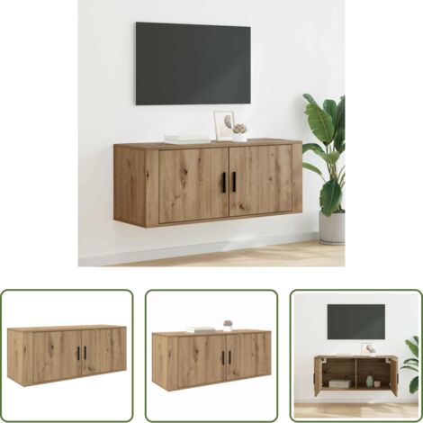 Mobile da parete -  Mobile TV da parete Rovere artigianale 100 x 34,5 x 40 cm