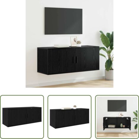 Mobile da parete -  Mobile TV da parete Rovere Nero 100 x 34,5 x 40 cm