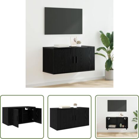 Mobile da parete -  Mobile TV da parete Rovere nero 80 x 34,5 x 40 cm