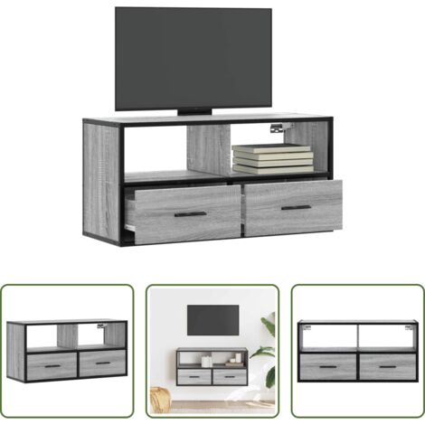 Mobile da parete -  Mobile TV Grigio Sonoma 80x31x39,5 cm Legno Multistrato Metallo