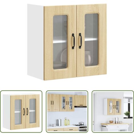 Mobile da parete -  Pensile da Cucina con Porta in Vetro Kalmar Rovere Sonoma