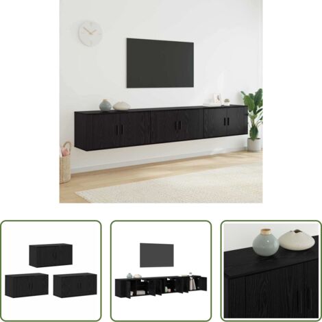 Mobile da parete -  Set Mobile TV da Parete 3 pcs Rovere Nero 80 x 34,5 x 40 cm