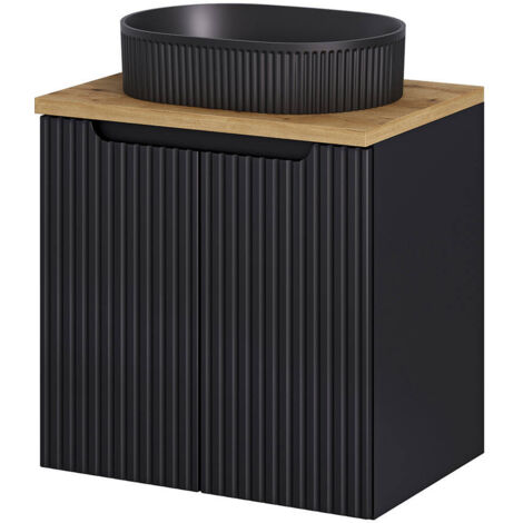 Mobile da Parete Sottolavabo NEWPORT a 2 Ante con Lavabo Ovale 60x71x40 cm - Nero/Effetto Rovere [en.casa]