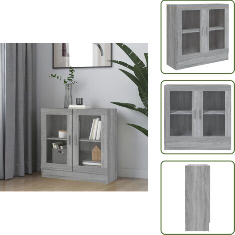 Mobile da parete - vidaXL Mobile Vetrina Grigio Sonoma 82,5x30,5x80 cm Legno Multistrato - Libreria con ante in vetro