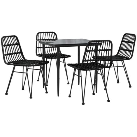 Mobile da pranzo da giardino 5 pezzi in resina intrecciata nera 020014787