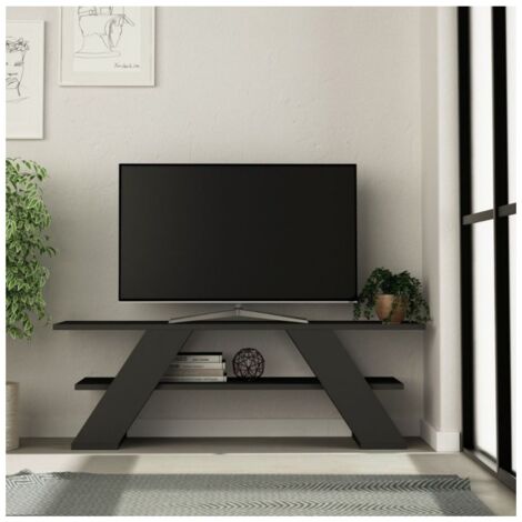 Mobile da Salotto Porta TV Basso in Legno Antracite con Ripiani Salvaspazio Sala