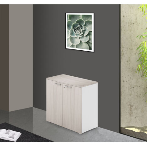 Mobile da ufficio basso due ante con serratura colore Olmo H87x90x45cm