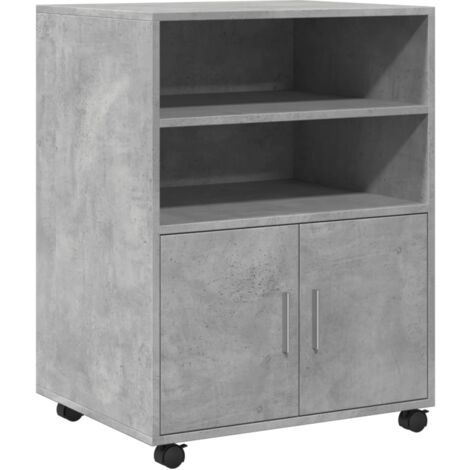 Mobile da ufficio con rotelle, ripiani e ante, 60 x 48 x 81 cm in derivati del legno, colore grigio cemento DEC024495