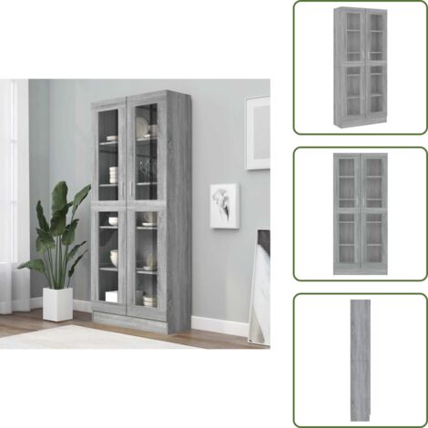 Mobile decorativo - vidaXL Mobile Vetrina Grigio Sonoma 82,5x30,5x185 Legno Multistrato - Libreria con scomparti