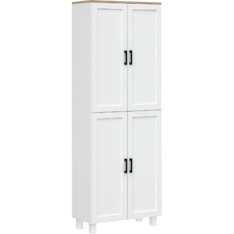 Mobile Dispensa da Cucina  con 5 Ripiani Regolabili e 4 Ante, 60x30x170.5 cm, Bianco e color