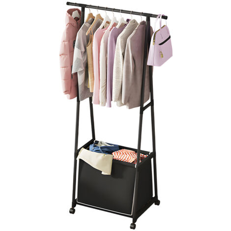 KKMOON Mobile dreieckige Garderobe mit Schmutzwäschekorb auf Rollen, Schwarz