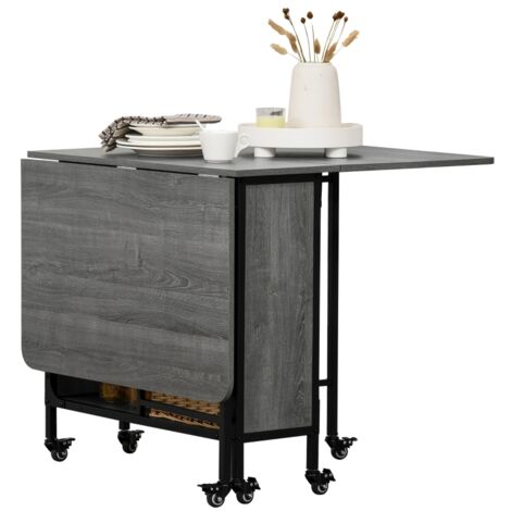 Mobile Drop Leaf Table Folding Kitchen Table Extendable Dining Table For Small Spaces With 6 Wheels & Storage Shelf   UK