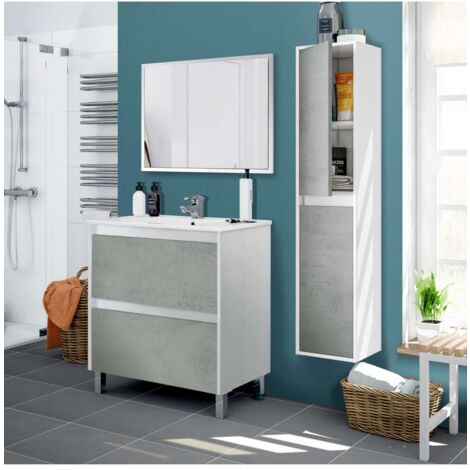 Mobile e Specchiera Bagno Dakota - Bianco/Cemento - 80x45 cm