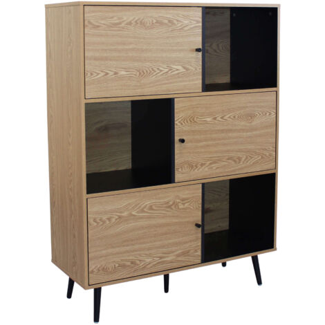 MOBILE ELWOOD NERO E NATURALE CON 3 ANTE E 3 PIANI 100 X 39.5 X H135 CM