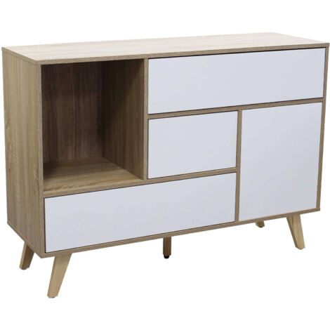 MOBILE EMORY BIANCO E NATURALE CON ANTA E 3 CASSETTI 119 X 39,5 X H85,6 CM