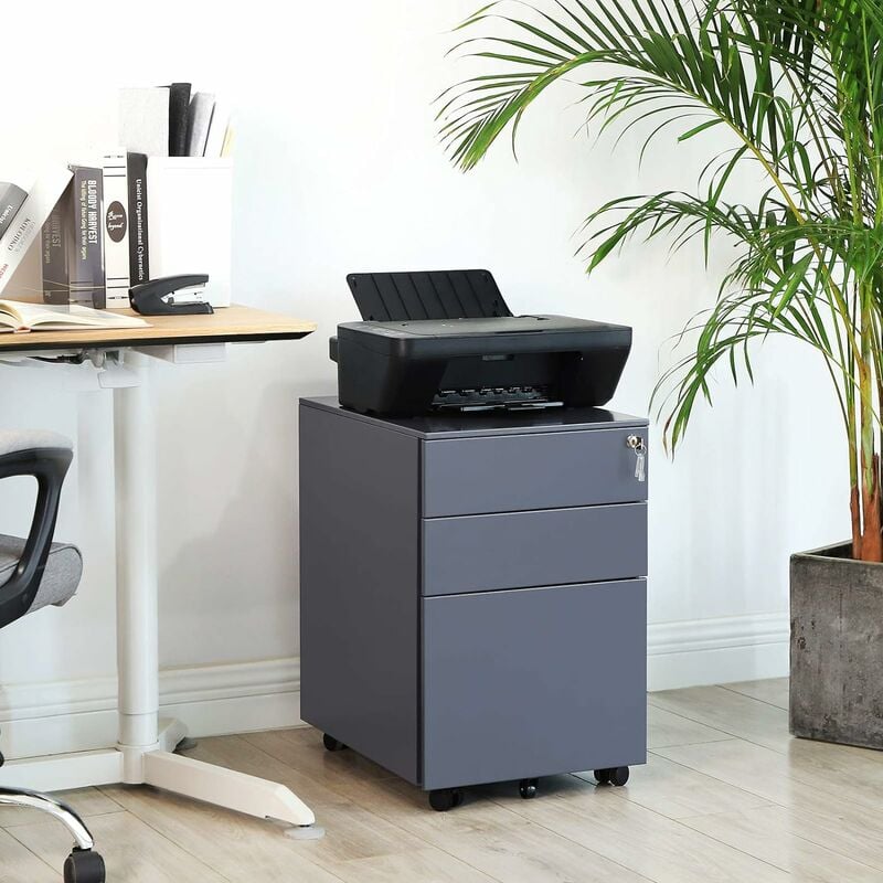 Mobile File Cabinet With 3 Drawers Pre Assembled Lockable Steel