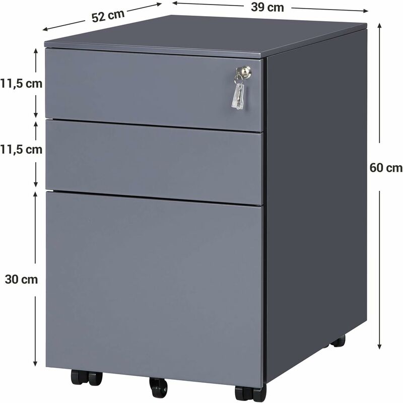 Black Ofc60bk Songmics Mobile File Cabinet With 3 Drawers Lockable Steel Pedestal With Suspension File Hanging Rails Fully Assembled Except Casters File Cabinets Home Kitchen