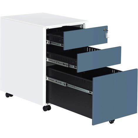 Mobile File Cabinet With 3 Drawers Pre Assembled Lockable Steel