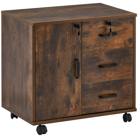 Mobile File Cabinet,40x60x57cm Lockable Cabinet and 3-Drawer Lateral Filing Cabinet for Documents Printer Stand Home Office, Brown