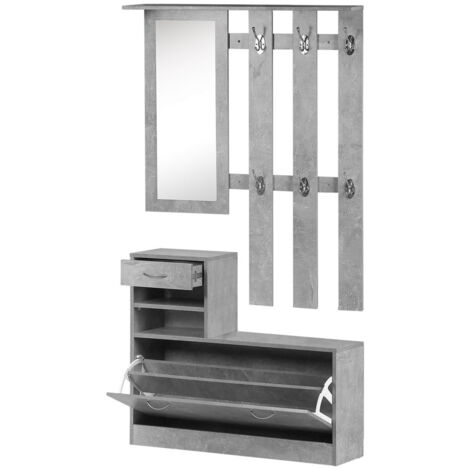 MOBILE GUARDAROBA CON SPECCHIO APPENDIABITI E SCARPIERA 90X22X116 CM GRIGIO