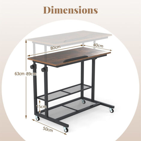 Mobile Height Adjustable Sit Stand Desk with Tilting Top & Castors Home Office Workstation