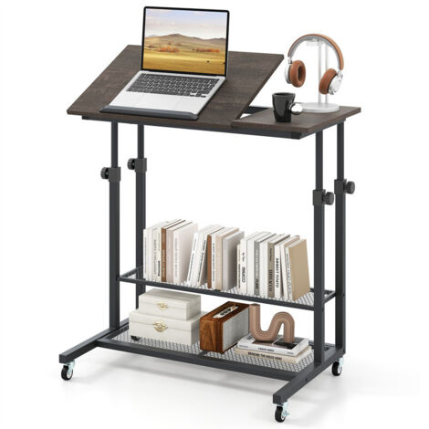 Mobile Height Adjustable Sit Stand Desk with Tilting Top & Castors Home Office Workstation