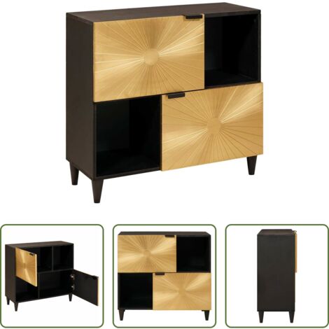 Mobile in legno di mango -  Mobile laterale con lo scaffale Nero e Oro 80 x 33,5 x 75 cm