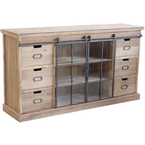 MOBILE IN LEGNO GASTON CON 6 CASSETTI E 2 ANTE IN VETRO 147,5 X 39 X 81,5 CM