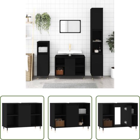 Mobile in legno -  Mobile da Bagno Nero 80x33x60 cm in Legno Multistrato