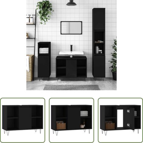Mobile in legno -  Mobile da Bagno Nero 80x33x60 cm in Legno Multistrato