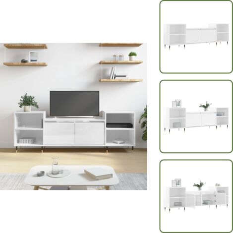Mobile in Legno Multistrato - vidaXL Mobile Porta TV Bianco Lucido 160x35x55 cm in Legno Multistrato - Mobile TV Bianco Lucido