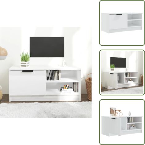 Mobile in legno multistrato - vidaXL Mobile Porta TV Bianco Lucido 80x35x45 cm in Legno Multistrato - Mobile con cassetti