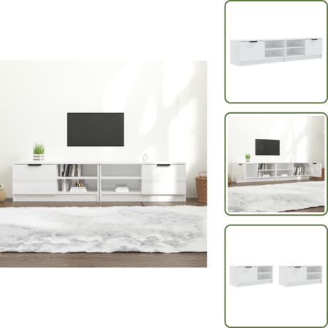 Mobile in legno multistrato - vidaXL Mobili Porta TV 2pz Bianco Lucido 80x35x45 cm Legno Multistrato - Mobile con cassetti
