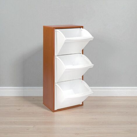 Mobile in legno per raccolta differenziata a 3 vani 40x101h cm CILIEGIO