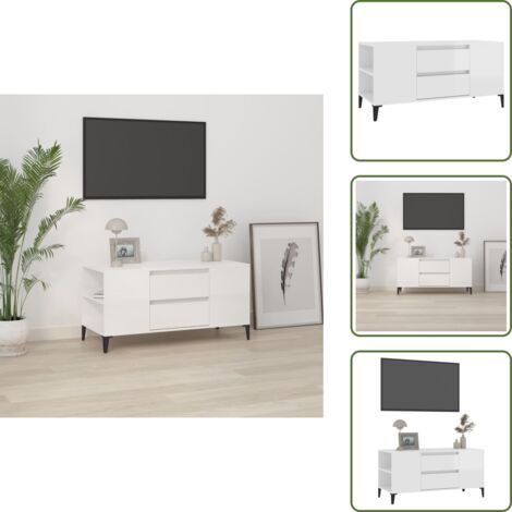 Mobile in Legno - vidaXL Mobile Porta TV Bianco Lucido 102x44,5x50 cm Legno Multistrato - Mobile Industriale