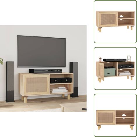 Mobile in legno - vidaXL Mobile TV Marrone 80x30x40 cm Massello Pino e Rattan Naturale - Mobile in legno massello