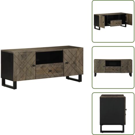 Mobile in Mango - vidaXL Mobile Porta TV Nero 105x33x46 cm in Legno Massello di Mango - Mobile con Spazio per Oggetti