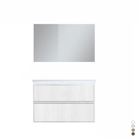 Mobile in materiale nobilitato melaminico. Base sospesa con 2 cassetti con apertura a gola L 80 x  P 46 x H 50 cm    . Lavabo in ceramica cm. 80x46. Specchio a filo lucido L. 80xH.60 cm. Faretto led.(