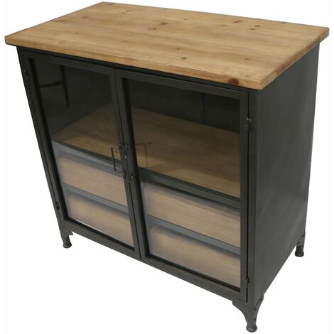 Mobile in metallo e legno con 4 cassetti e 2 ante, per interno, 84 x 44 x 82,5 cm
