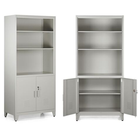 Mobile in metallo grigio 2 ante e 5 ripiani 85x45x190 cm - Yumi
