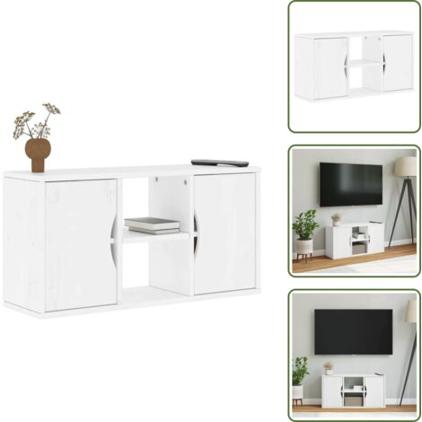 Mobile in pino - vidaXL Mobile Porta TV ODDA Bianco 79x24x40 cm Legno Massello di Pino - Mobile con ripiani